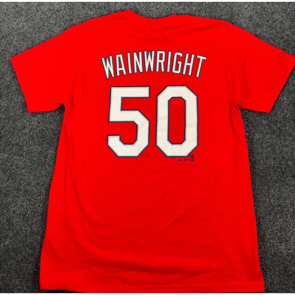Majestic St Louis Cardinals Adam Wainwright #50 T Shirt Red MLB Baseball Medium - Picture 4 of 8